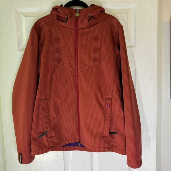 Bonfire Red Stripe Softshell Snowboard Jacket Women M Hooded Classic Fit - Picture 2 of 16